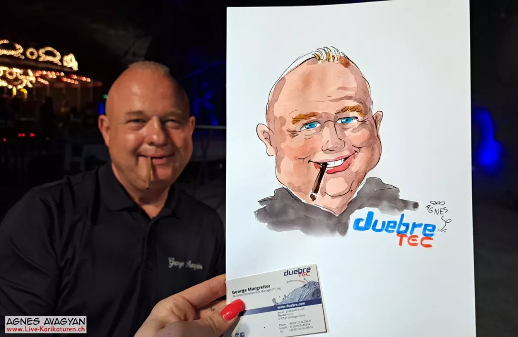 Live portrait with company logo