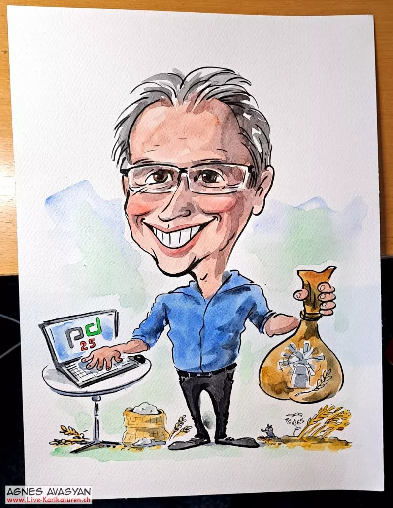 Watercolor portrait with personal details