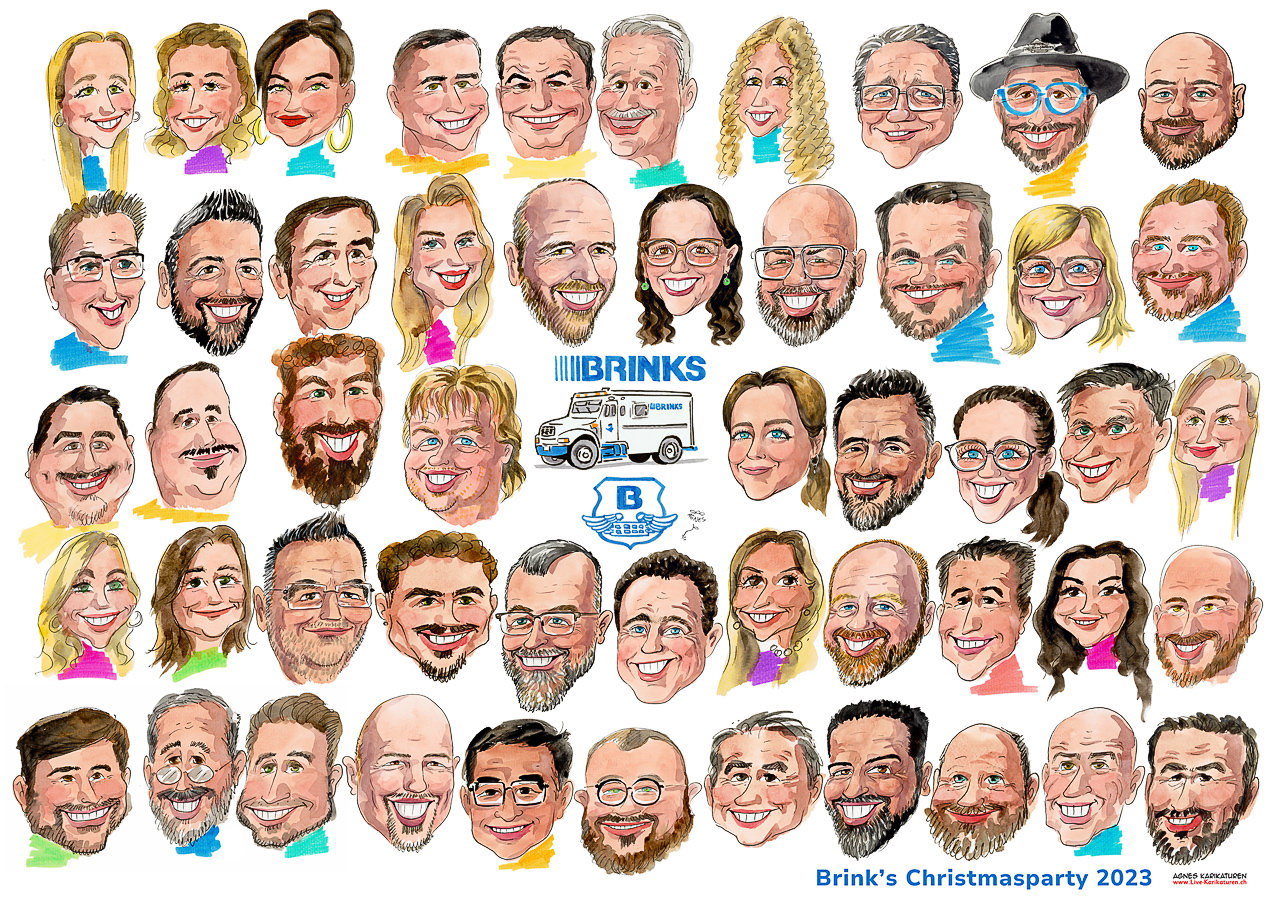 Hand-painted team portrait collage: watercolor heads