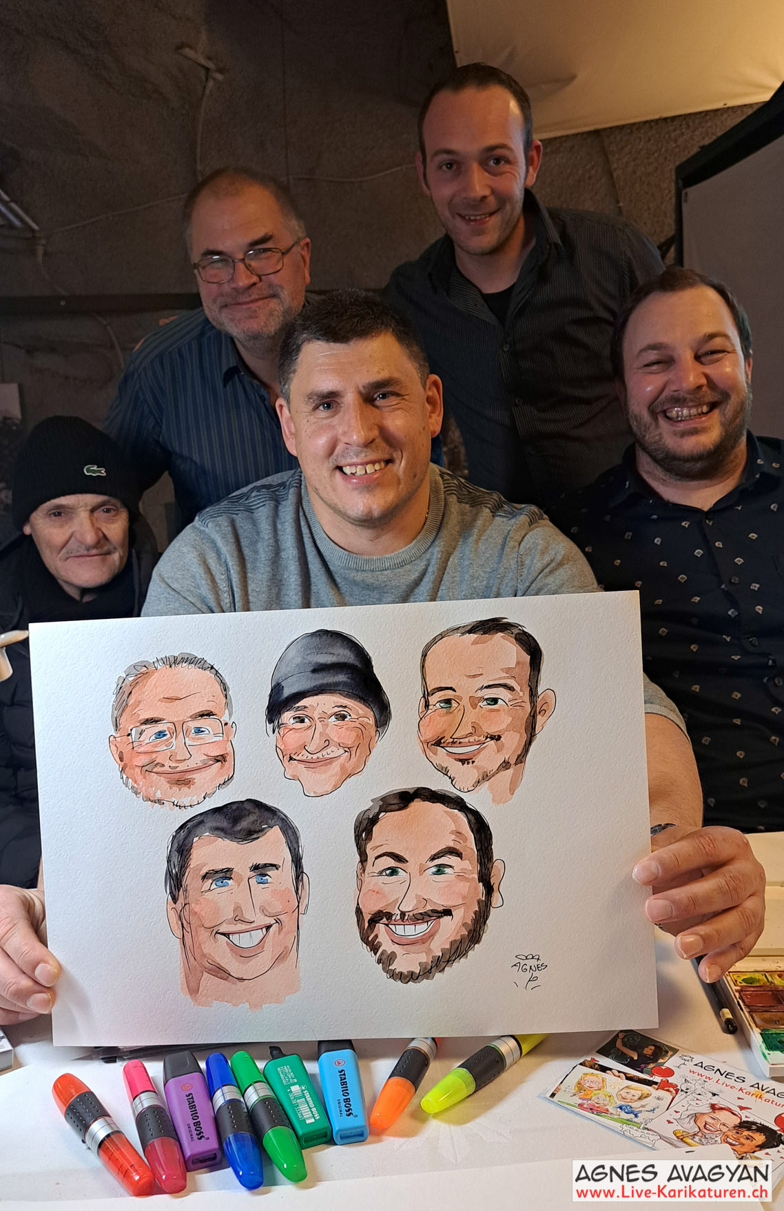 Team with a five-person portrait