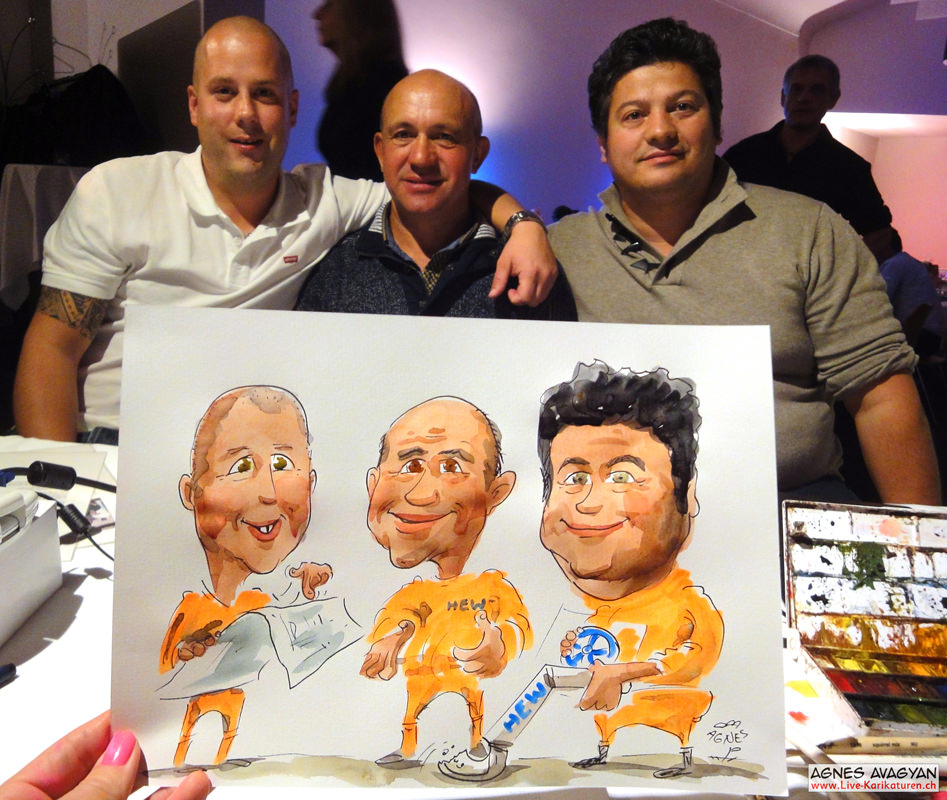 Team with a hand-painted triple portrait