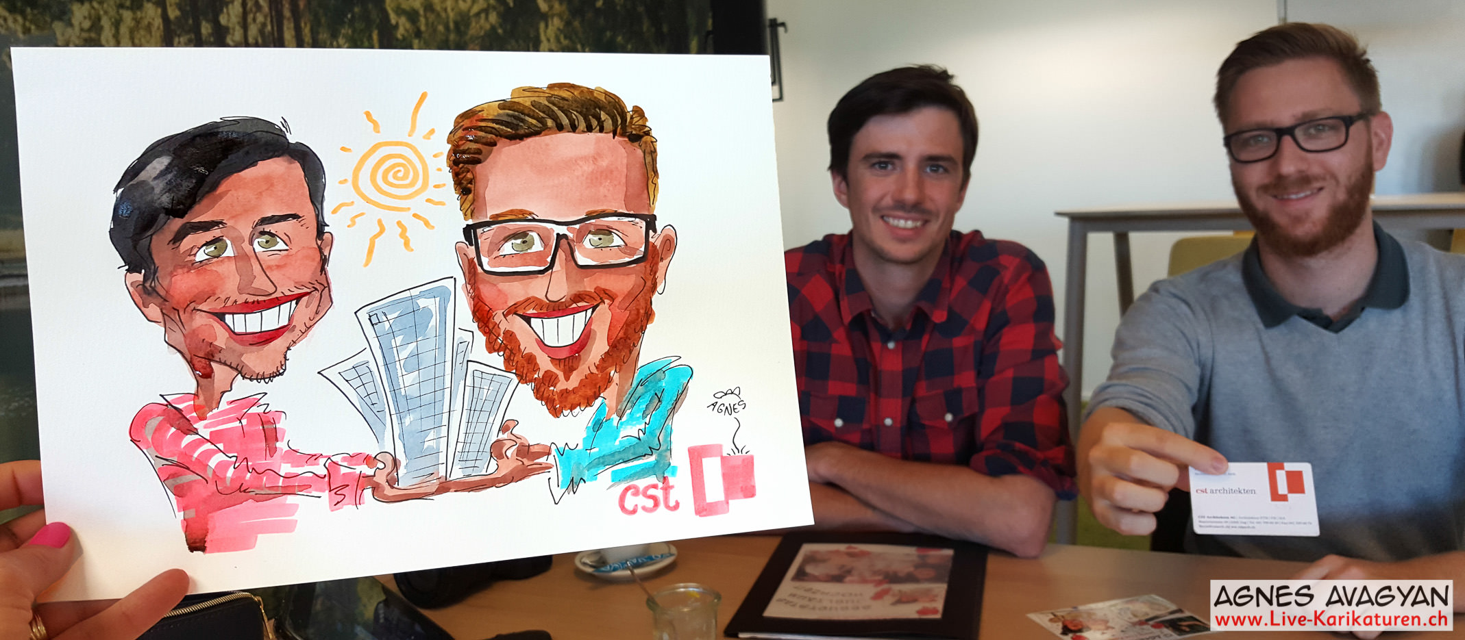 Office team with a lasting double portrait